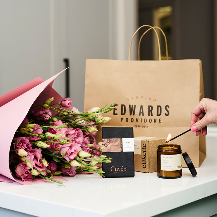 Bendigo Valentines Gift Flower Chocolate and Candle